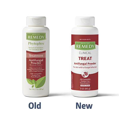 Remedy_Cininical_Treat_Powder_Old_New_RGB Old and new product packages of Remedy antifungal powder