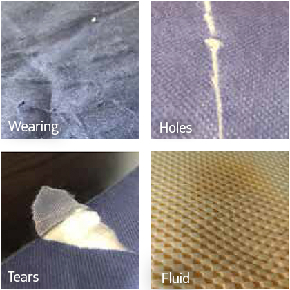 STK_Mattress-condition_RGB Four close-ups of examples of mattress failure