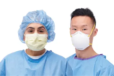 medical-face-masks Clinician wearing medical face mask and clinician wearing air-purifying respirator