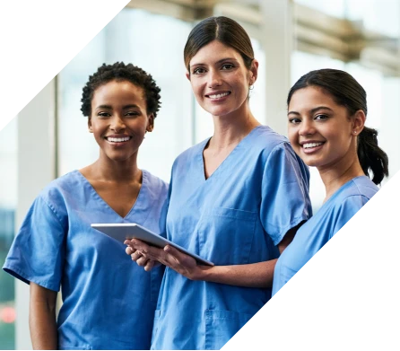 onshift_desktop_banner_image three female senior care aides in a smiling portrait