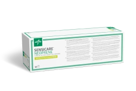 The box packaging for Sensicare Neoprene gloves