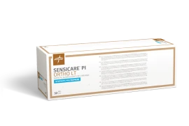 The box packaging for Sensicare PI Ortho LT surgical gloves