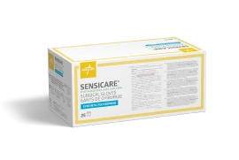 The box packaging for Sensicare PI w/Aloe surgical gloves